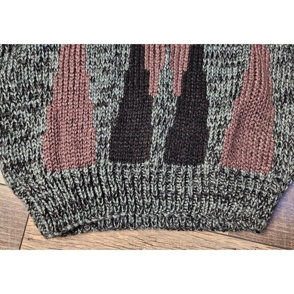Pacific Club Vintage Sweater Black and Gray Brown w/ Leather accent - Picture 5 of 6